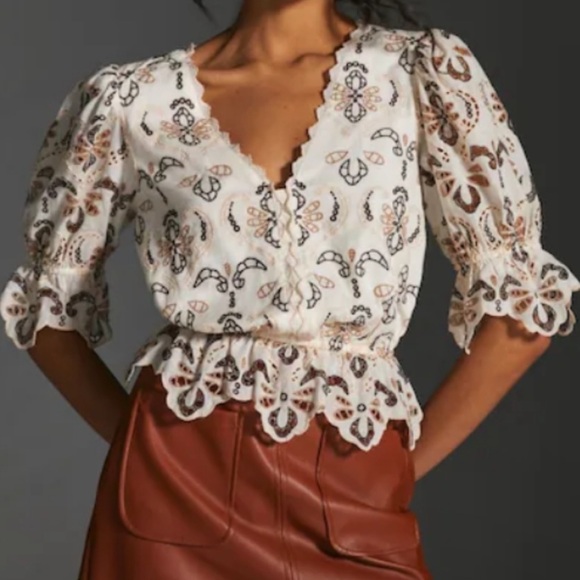 By Anthropologie Eyelet Embroidered Boho Fairycore Blouse - Picture 9 of 9